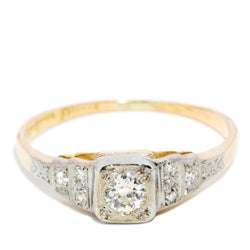 Vintage Circa 1940s Old Cut Diamond Ring 18 Carat Yellow Gold
