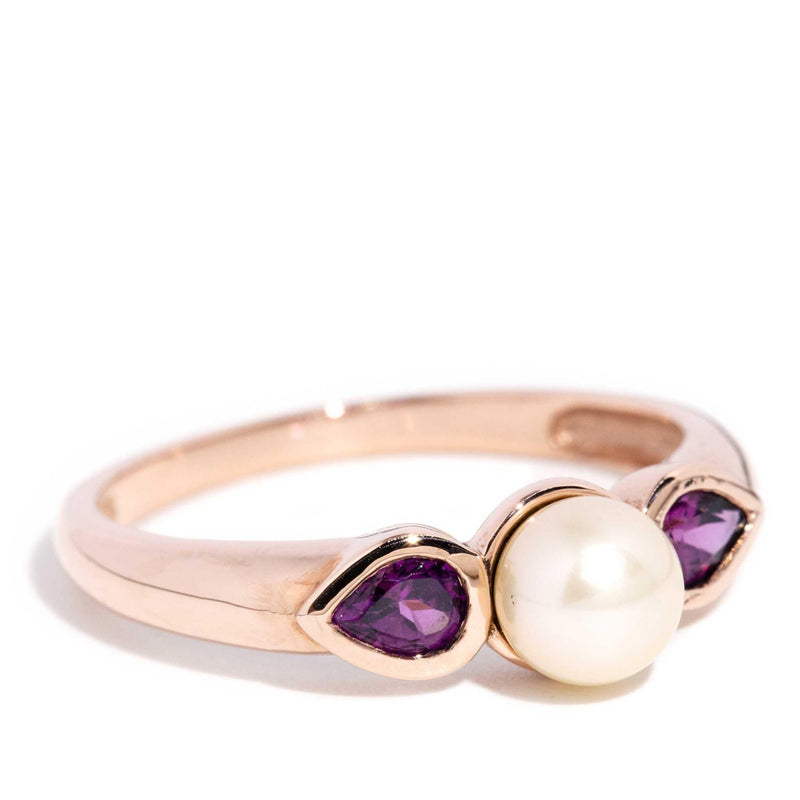Maya 1990s Pearl & Garnet Ring 9ct Rose Gold