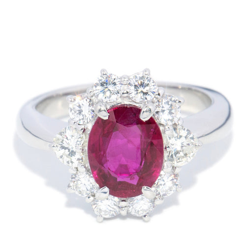Maya Pinkish Red Ruby & Diamond Platinum Cluster Ring