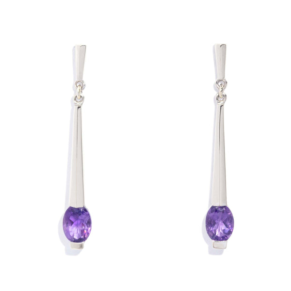 Contemporary Amethyst Drop Bar Earrings 14 Carat White Gold