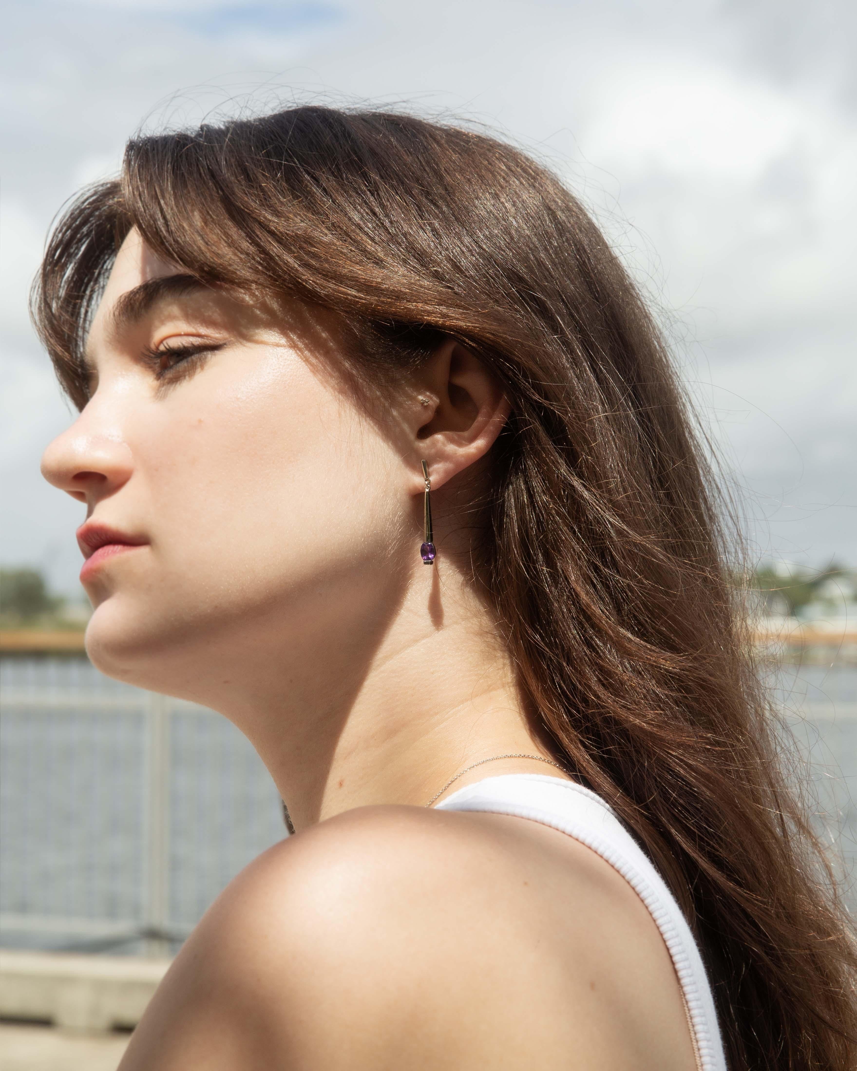 Contemporary Amethyst Drop Bar Earrings 14 Carat White Gold