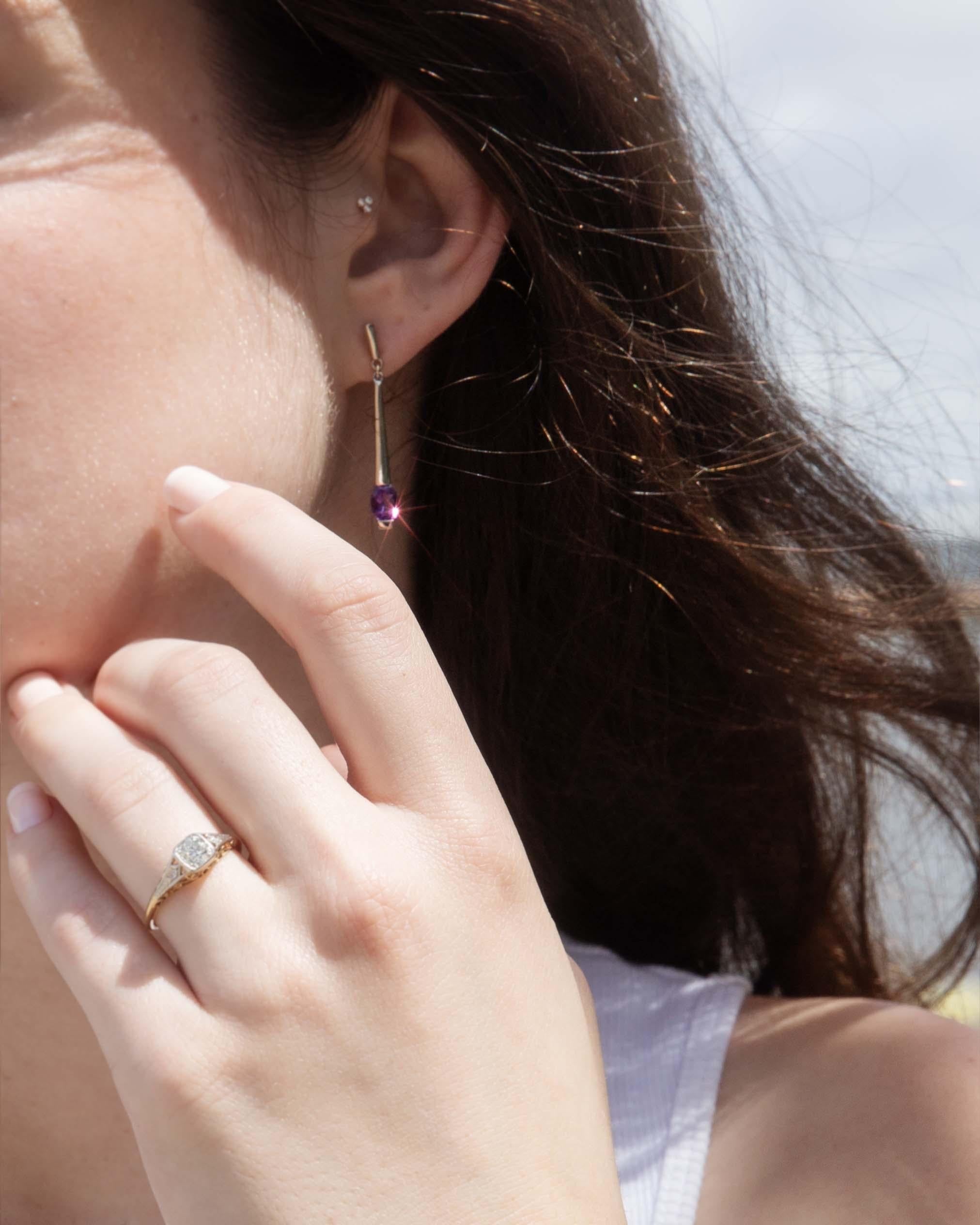 Contemporary Amethyst Drop Bar Earrings 14 Carat White Gold