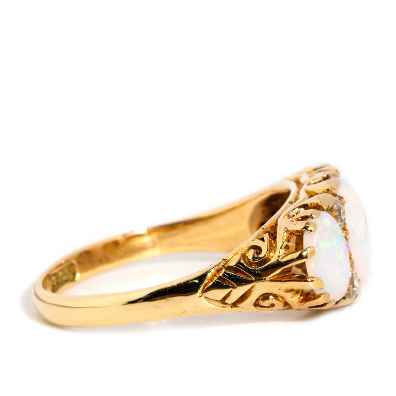 Melena 1950s Opal & Old Cut Diamond Ring 18ct Gold Rings Imperial Jewellery 