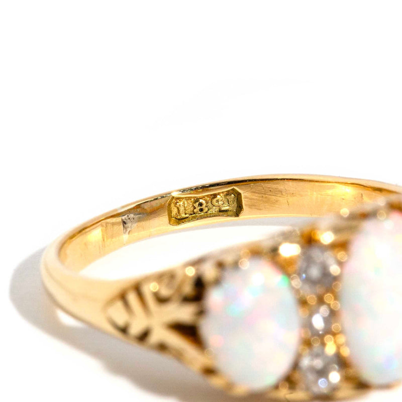 Melena 1950s Opal & Old Cut Diamond Ring 18ct Gold Rings Imperial Jewellery 