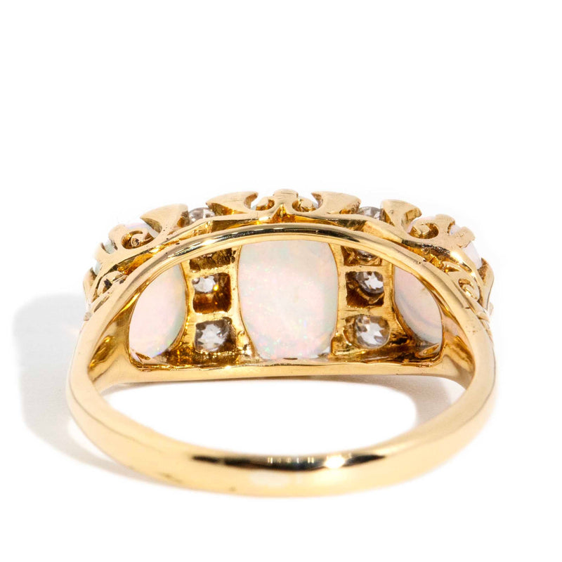 Melena 1950s Opal & Old Cut Diamond Ring 18ct Gold Rings Imperial Jewellery 