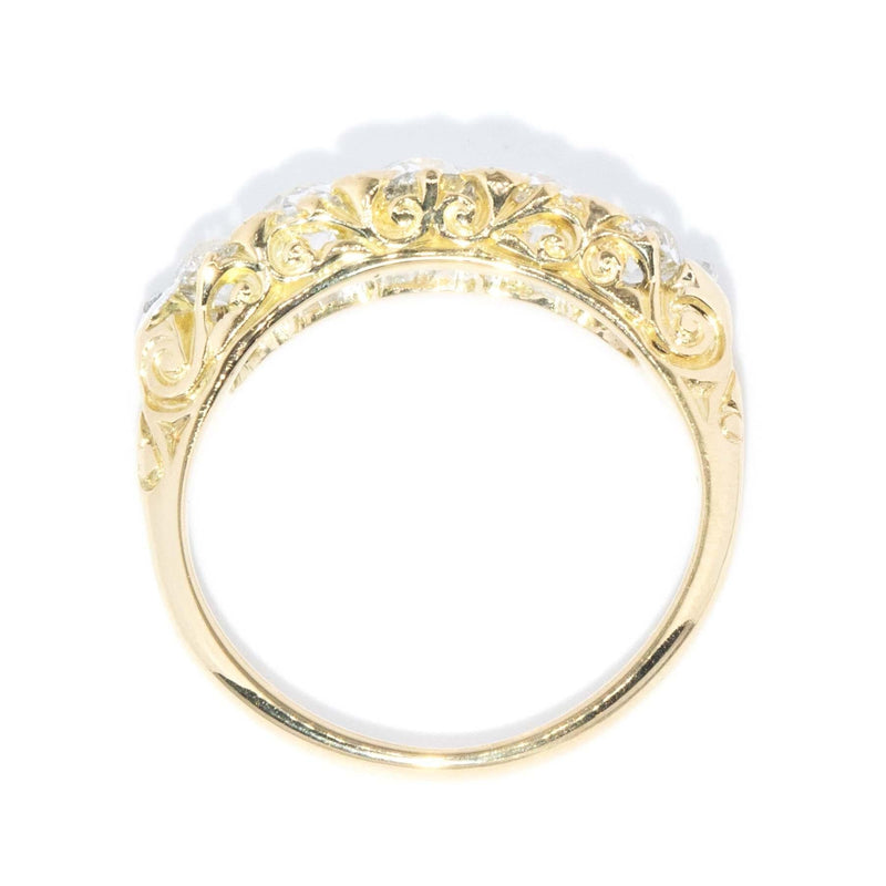 Antique Victorian Diamond London Bridge Filigree Ring 18 Carat Gold