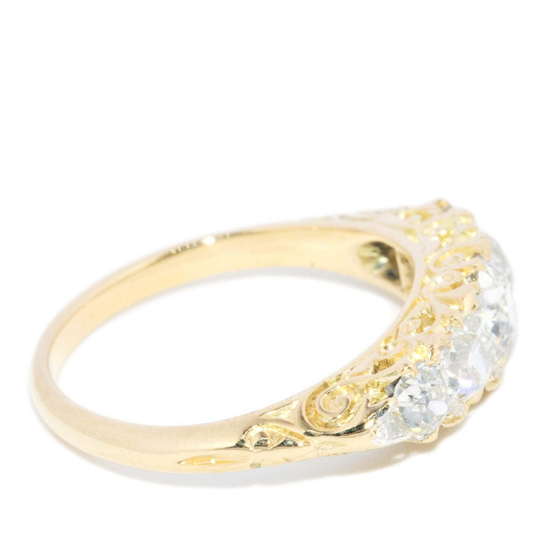 Antique Victorian Diamond London Bridge Filigree Ring 18 Carat Gold
