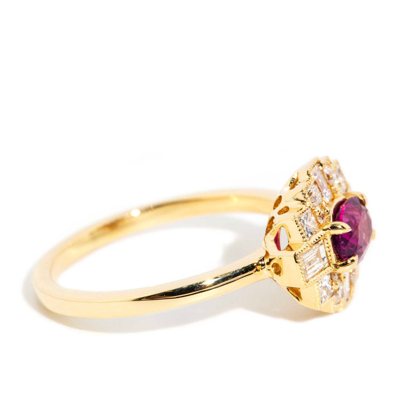 Melina Ruby & Diamond Halo Ring 18ct Gold Rings Imperial Jewellery 