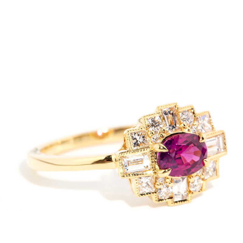 Melina Ruby & Diamond Halo Ring 18ct Gold Rings Imperial Jewellery 