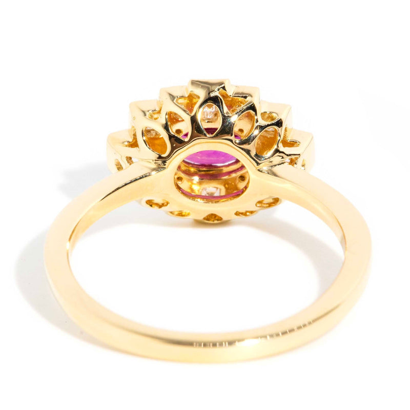 Melina Ruby & Diamond Halo Ring 18ct Gold Rings Imperial Jewellery 