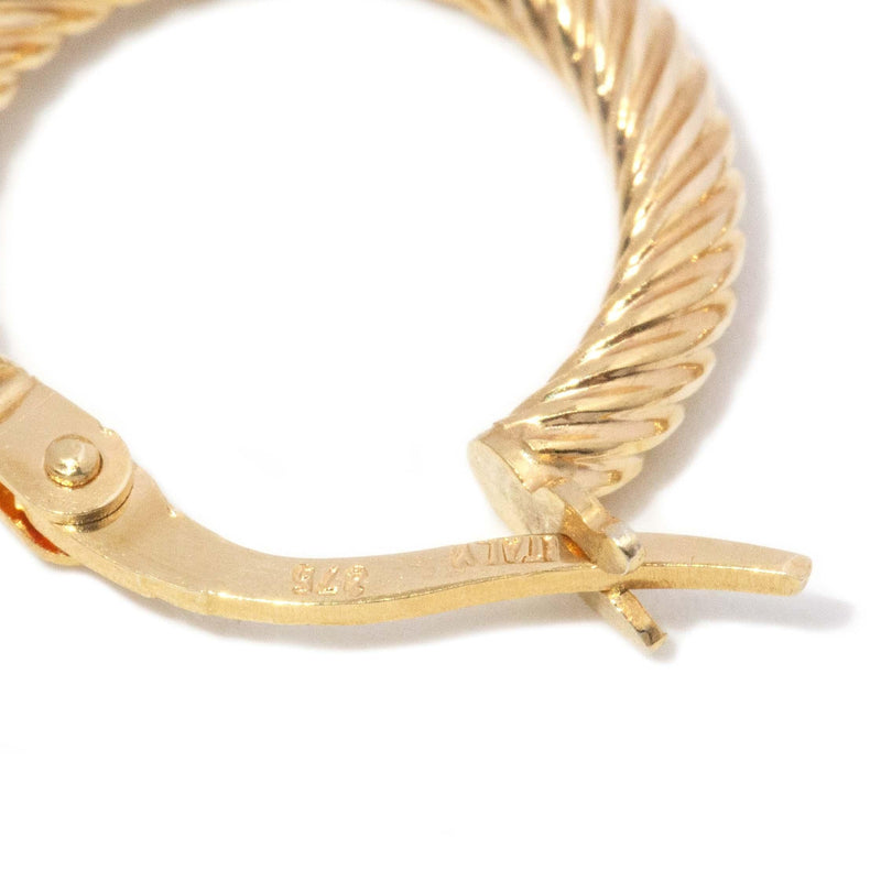 Vintage 1990s Three Quarter Twisted Hoop Earrings 9 Carat Gold
