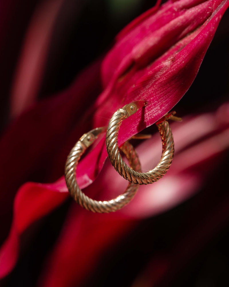 Vintage 1990s Three Quarter Twisted Hoop Earrings 9 Carat Gold