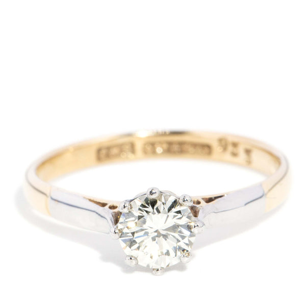 Vintage Circa 1950s Diamond Solitaire Ring 9 Carat Gold Platinum (OB)