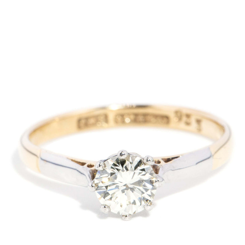 Vintage Circa 1950s Diamond Solitaire Ring 9 Carat Gold Platinum (OB)