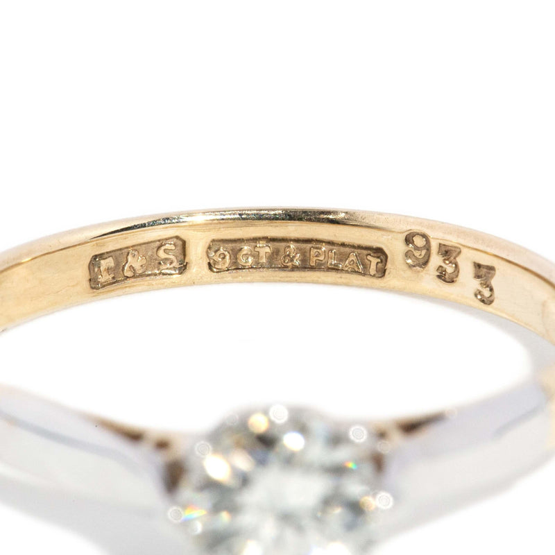 Vintage Circa 1950s Diamond Solitaire Ring 9 Carat Gold Platinum (OB)