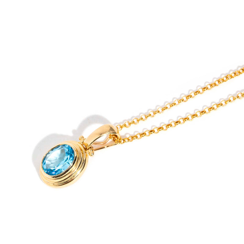 Mila 1990s Blue Topaz Enhancer Pendant & Chain 9ct Gold* DRAFT Pendants/Necklaces Imperial Jewellery 