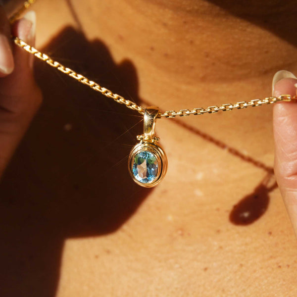 Mila 1990s Blue Topaz Enhancer Pendant & Chain 9ct Gold* DRAFT Pendants/Necklaces Imperial Jewellery 