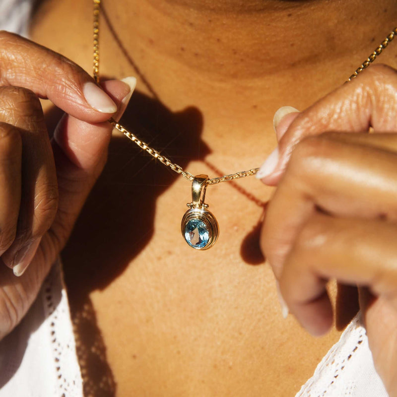 Mila 1990s Blue Topaz Enhancer Pendant & Chain 9ct Gold* DRAFT Pendants/Necklaces Imperial Jewellery 
