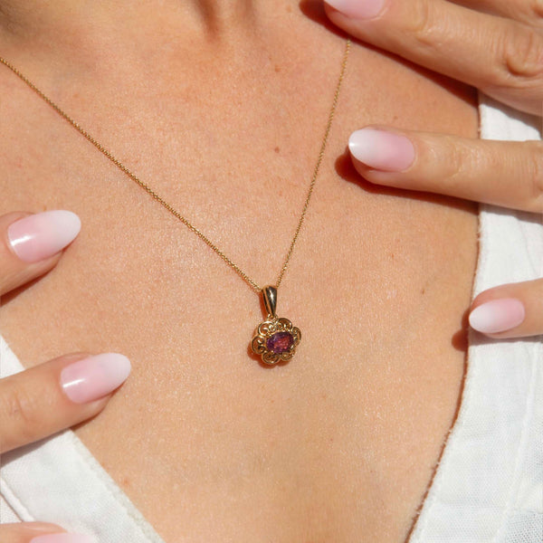 Mina Contemporary Pink Tourmaline Openwork Floral Pendant 9ct Yellow Gold Pendants/Necklaces Imperial Jewellery 