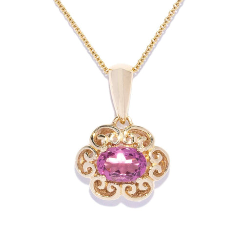 Mina Pink Tourmaline Floral Pendant 9K Yellow Gold