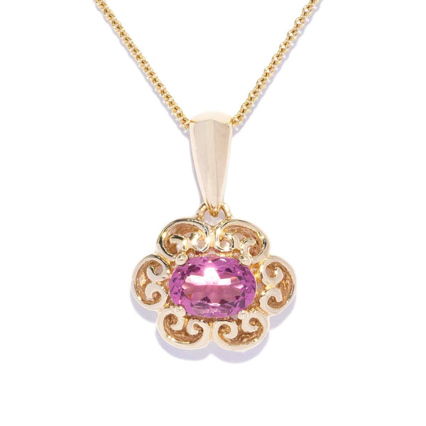 Mina Contemporary Pink Tourmaline Openwork Floral Pendant 9ct Yellow Gold Pendants/Necklaces Imperial Jewellery 