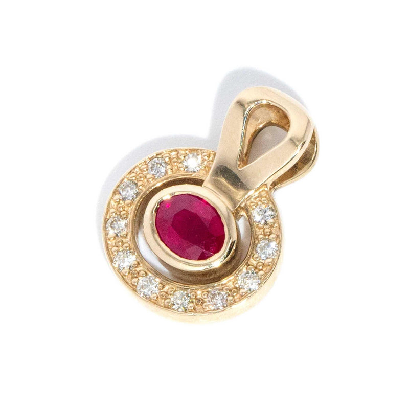 Vintage Circa 1990s Ruby & Diamond Pendant 9 Carat Gold