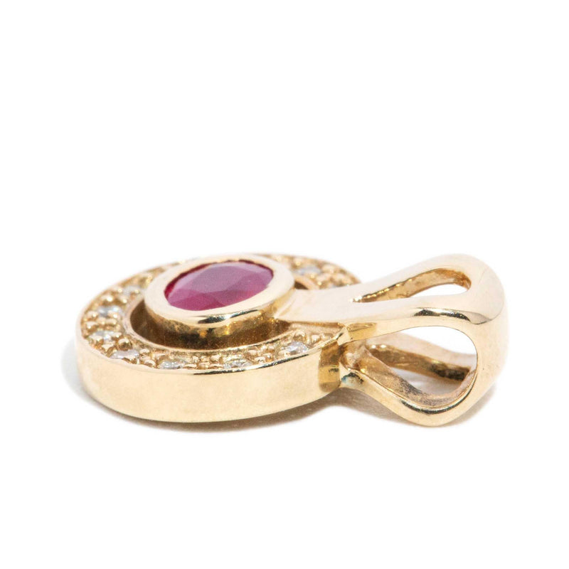 Vintage Circa 1990s Ruby & Diamond Pendant 9 Carat Gold