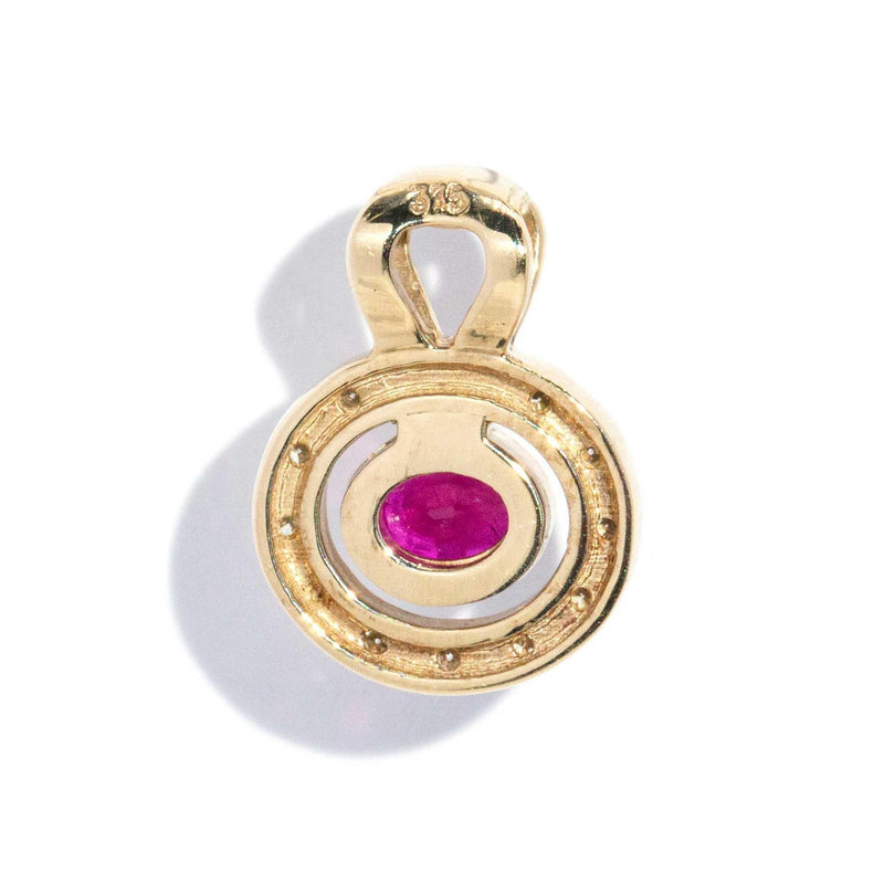 Vintage Circa 1990s Ruby & Diamond Pendant 9 Carat Gold