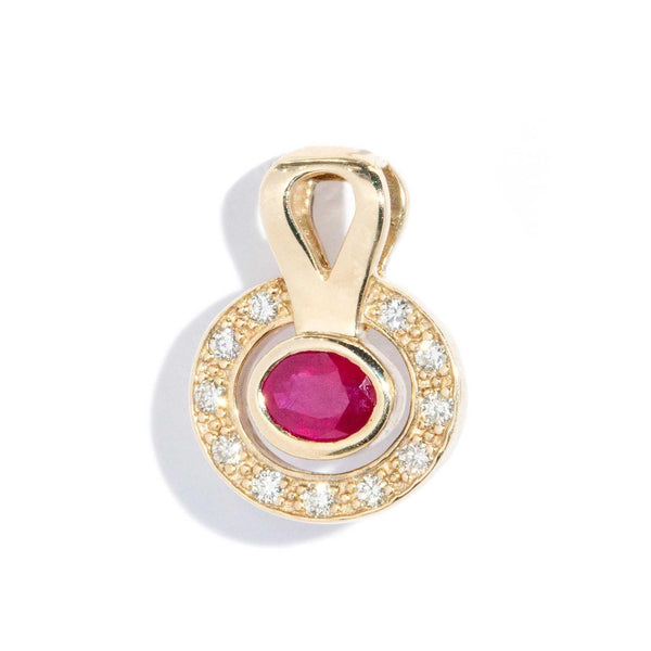 Vintage Circa 1990s Ruby & Diamond Pendant 9 Carat Gold