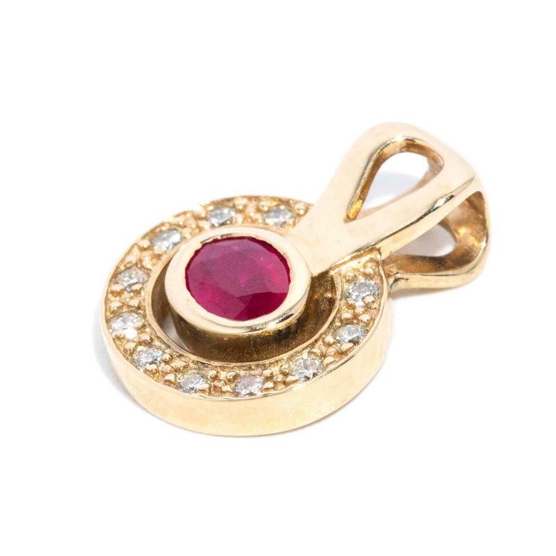 Vintage Circa 1990s Ruby & Diamond Pendant 9 Carat Gold