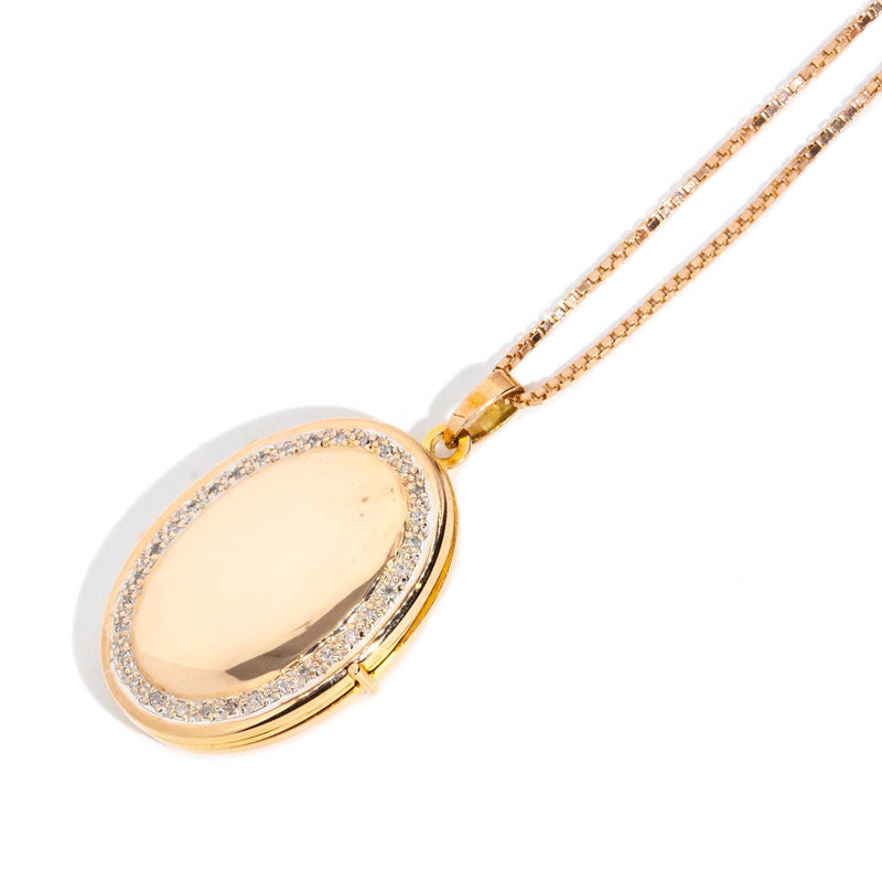 Missie 1980s Diamond Oval Locket & Chain 9ct Gold* DRAFT Pendants/Necklaces Imperial Jewellery 