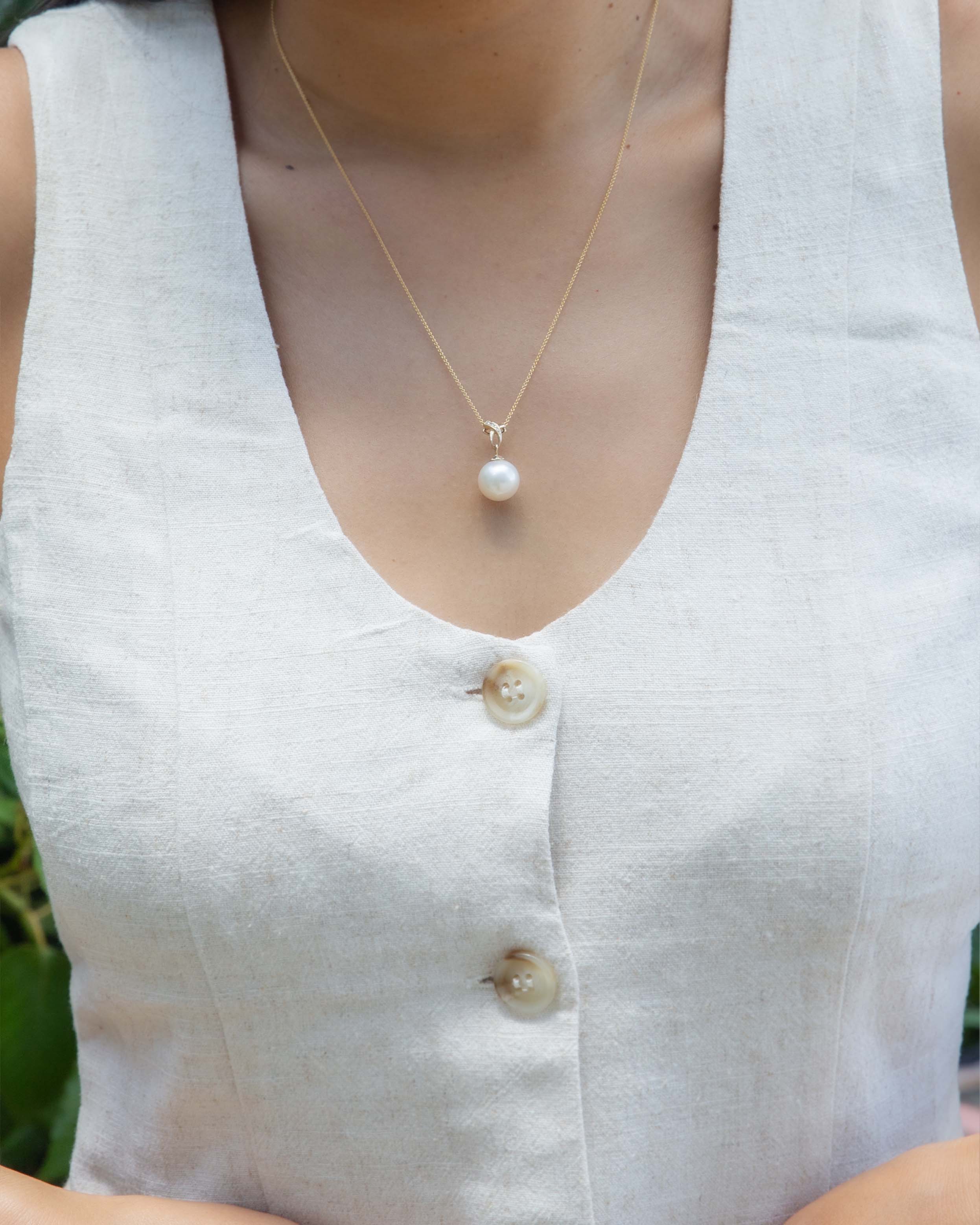 Molly South Sea Pearl & Diamond Pendant 14ct Gold Pendants/Necklaces Imperial Jewellery 