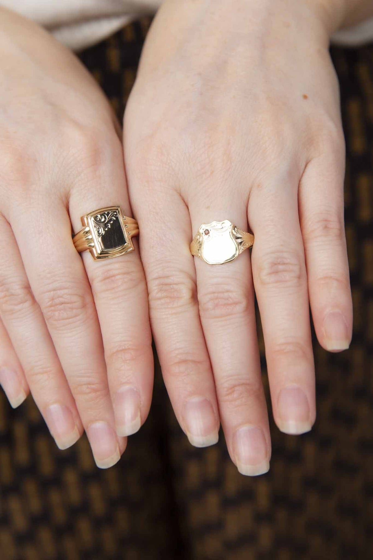 Vintage Circa 1970s ReCaratangular Signet Ring 9 Carat Yellow Gold