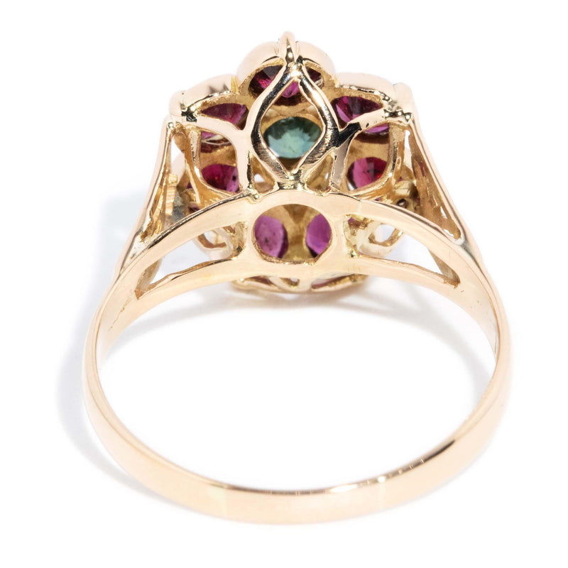 Vintage Circa 1980s Garnet Sapphire Cluster Ring 18 Carat Rose Gold
