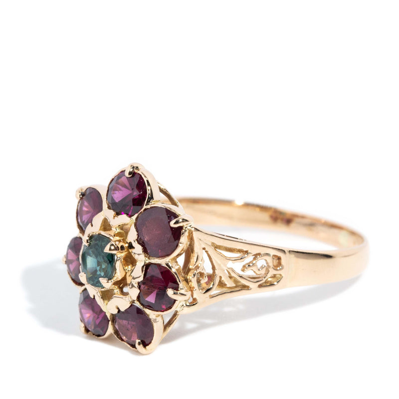 Vintage Circa 1980s Garnet Sapphire Cluster Ring 18 Carat Rose Gold