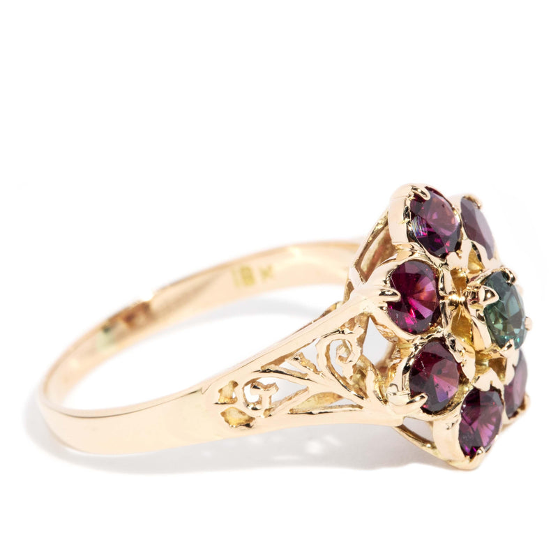 Vintage Circa 1980s Garnet Sapphire Cluster Ring 18 Carat Rose Gold