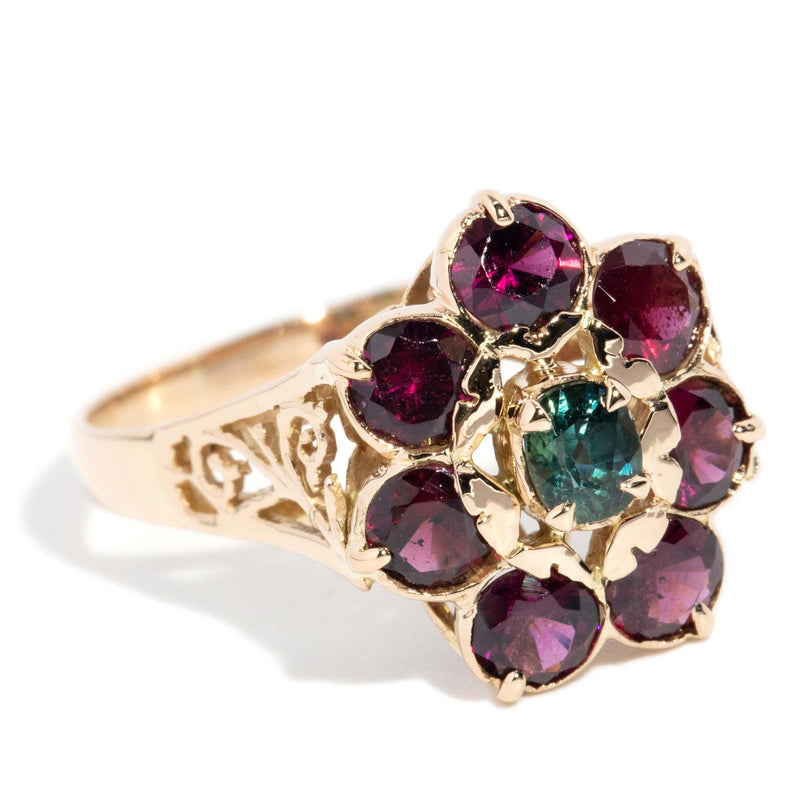 Vintage Circa 1980s Garnet Sapphire Cluster Ring 18 Carat Rose Gold