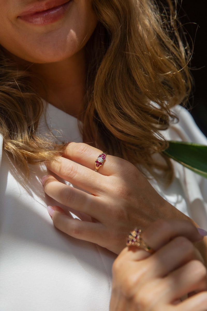 Vintage Circa 1980s Garnet Sapphire Cluster Ring 18 Carat Rose Gold