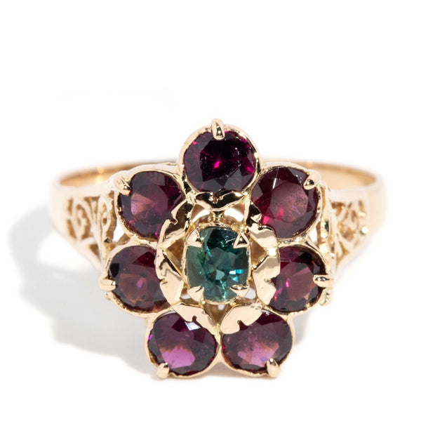 Vintage Circa 1980s Garnet Sapphire Cluster Ring 18 Carat Rose Gold