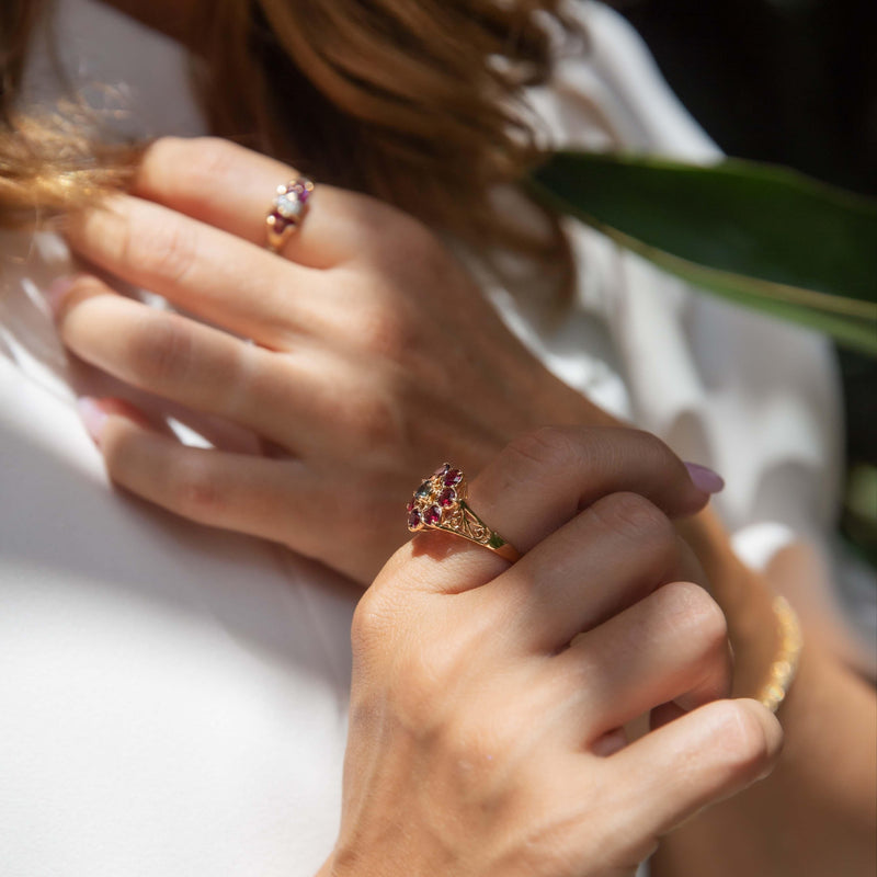 Vintage Circa 1980s Garnet Sapphire Cluster Ring 18 Carat Rose Gold