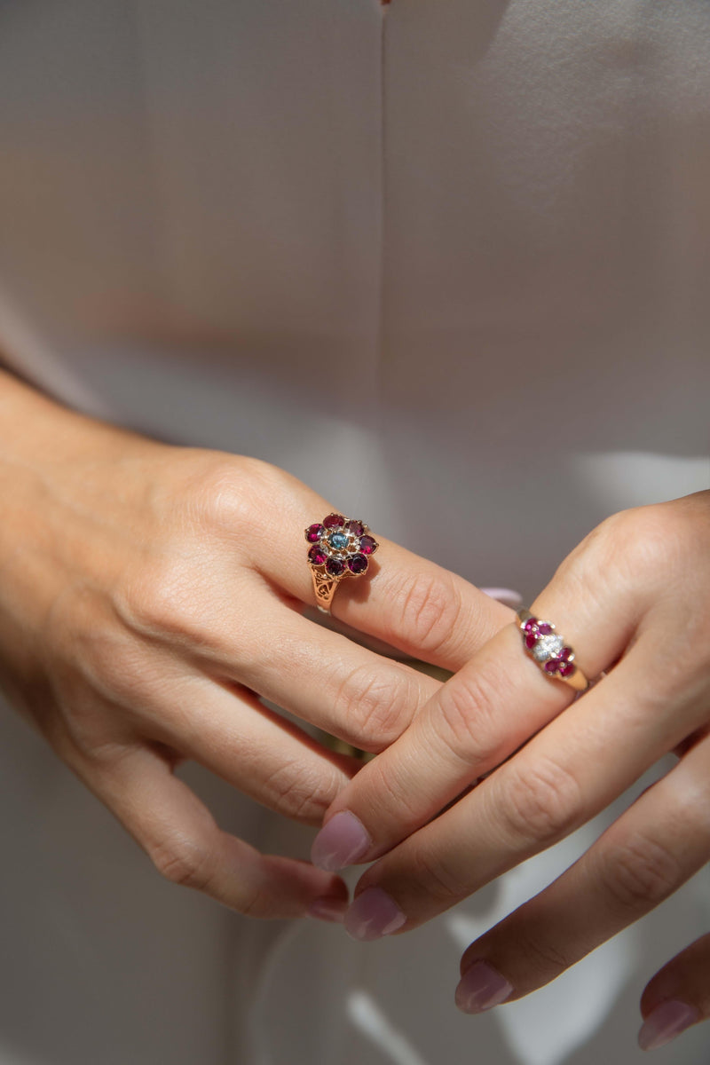Vintage Circa 1980s Garnet Sapphire Cluster Ring 18 Carat Rose Gold
