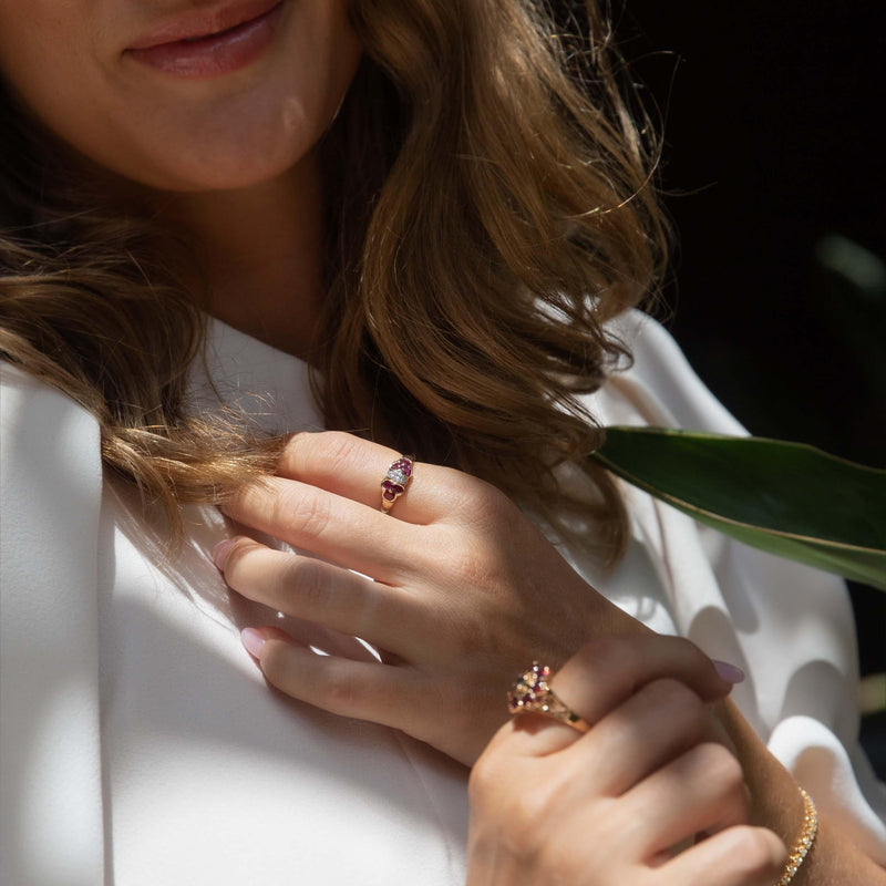 Vintage Circa 1980s Garnet Sapphire Cluster Ring 18 Carat Rose Gold
