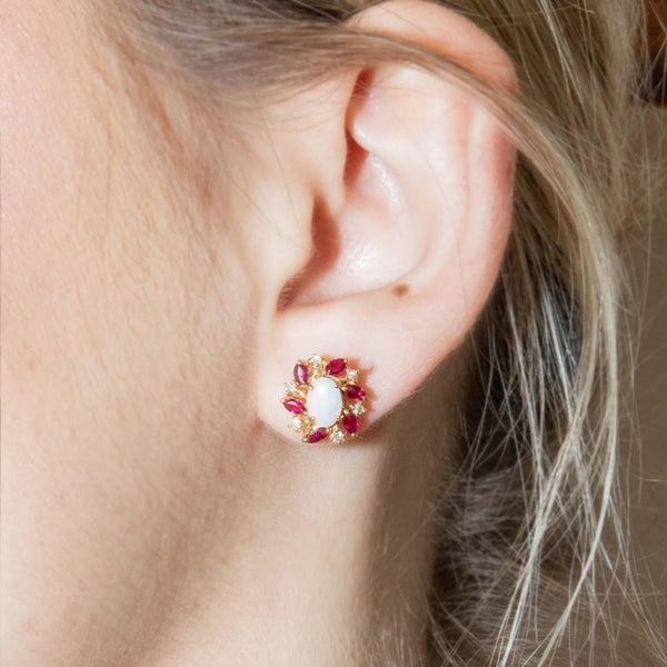 Vintage Circa 1980s Opal Sapphire Diamond Studs 18 Carat Gold