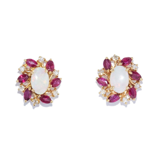 Morwenna Opal Ruby & Diamond Swirl Studs 18K Yellow Gold