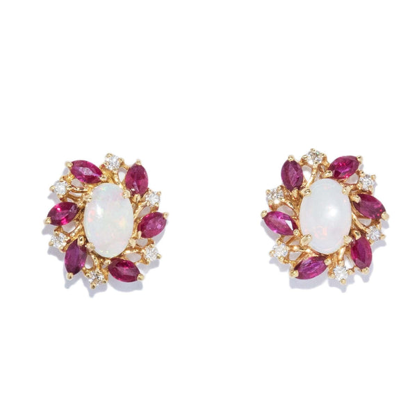 Vintage Circa 1980s Opal Sapphire Diamond Studs 18 Carat Gold