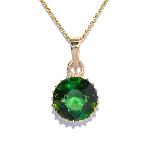 Mya 1960s Green Tourmaline Solitaire Pendant 9ct Gold Pendants/Necklaces Imperial Jewellery 