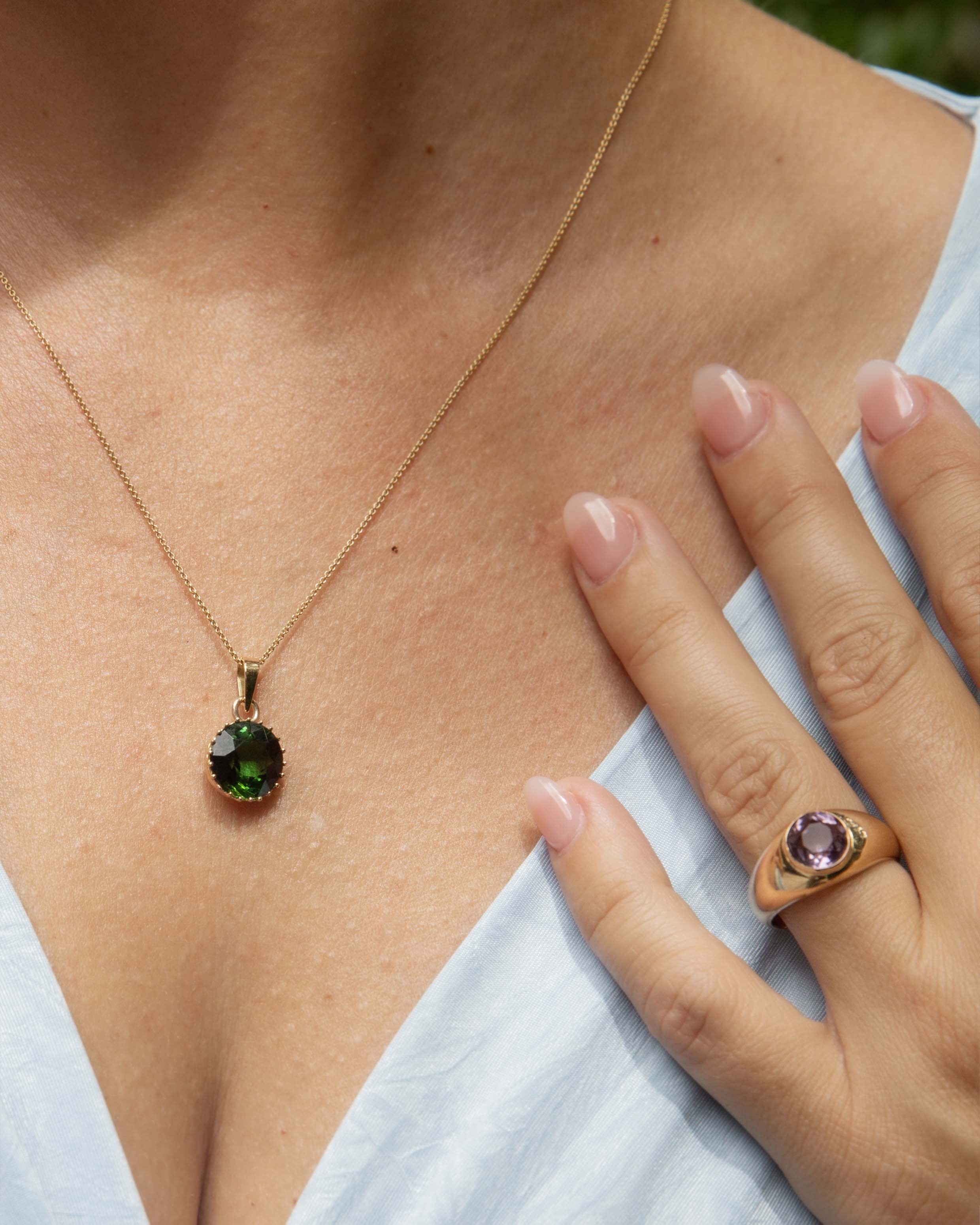Mya 1960s Green Tourmaline Solitaire Pendant 9ct Gold Pendants/Necklaces Imperial Jewellery 