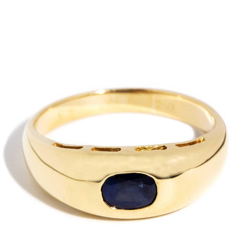 Nadya Flush Set Blue Sapphire Domed Band 18K Yellow Gold