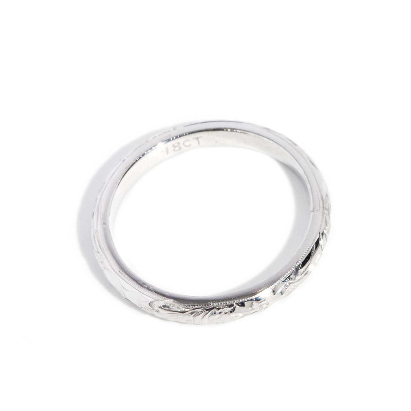 Naomi 1970s Patterned Band 18ct White Gold