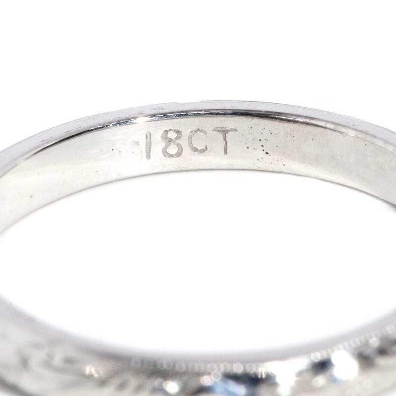 Naomi 1970s Patterned Band 18ct White Gold